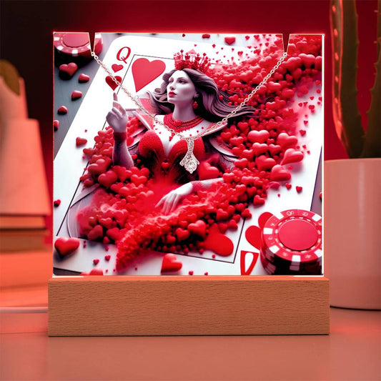 Queen Of Hearts Keepsake Acrylic Neon LED Base & Alluring Beauty Necklace Combo